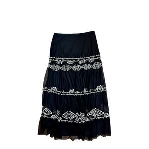 Vintage Black Embroidered Maxi Skirt